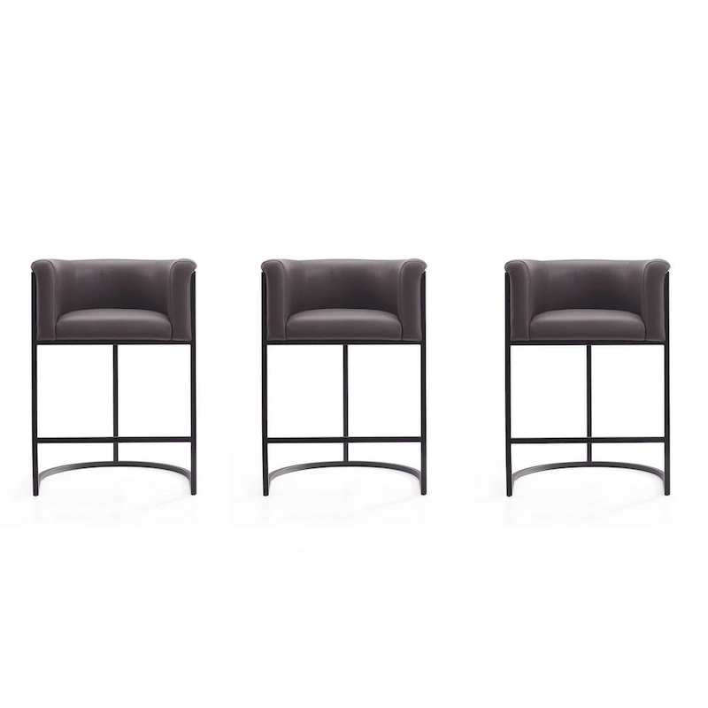 Manhattan Comfort Cosmopolitan 33.8 in. Black Metal Counter Height Bar Stool (Set of 3)