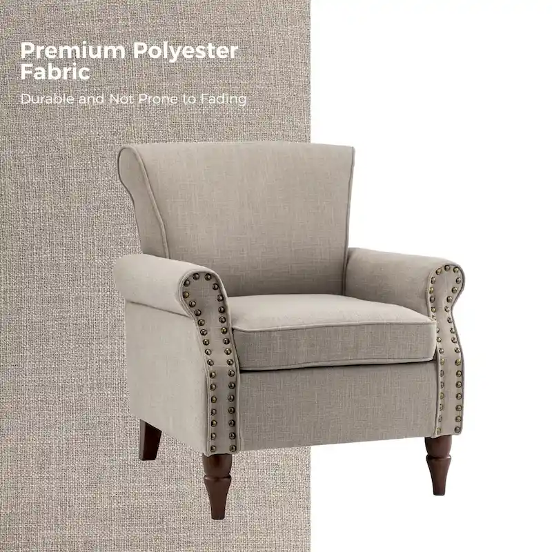 Upholstered Comfy Accent chair with Turned Wooden Legs and Nailhead Trim Set of 2 by
