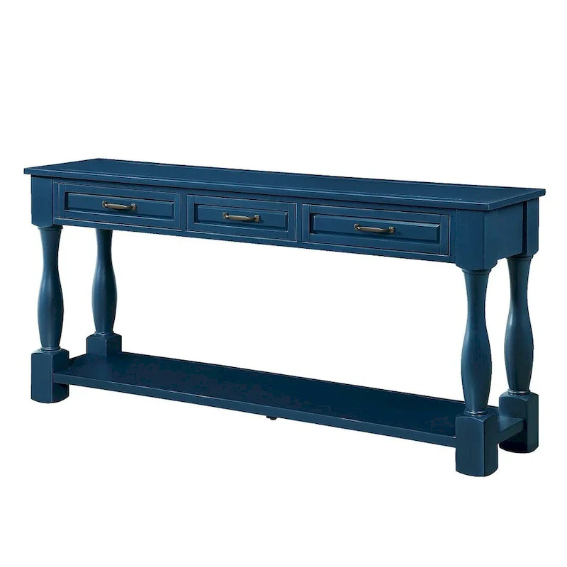 Solid Wood Console Table - Antique White/Blue/Navy/Espresso/Brown, Mid-Century Style, Multi-User