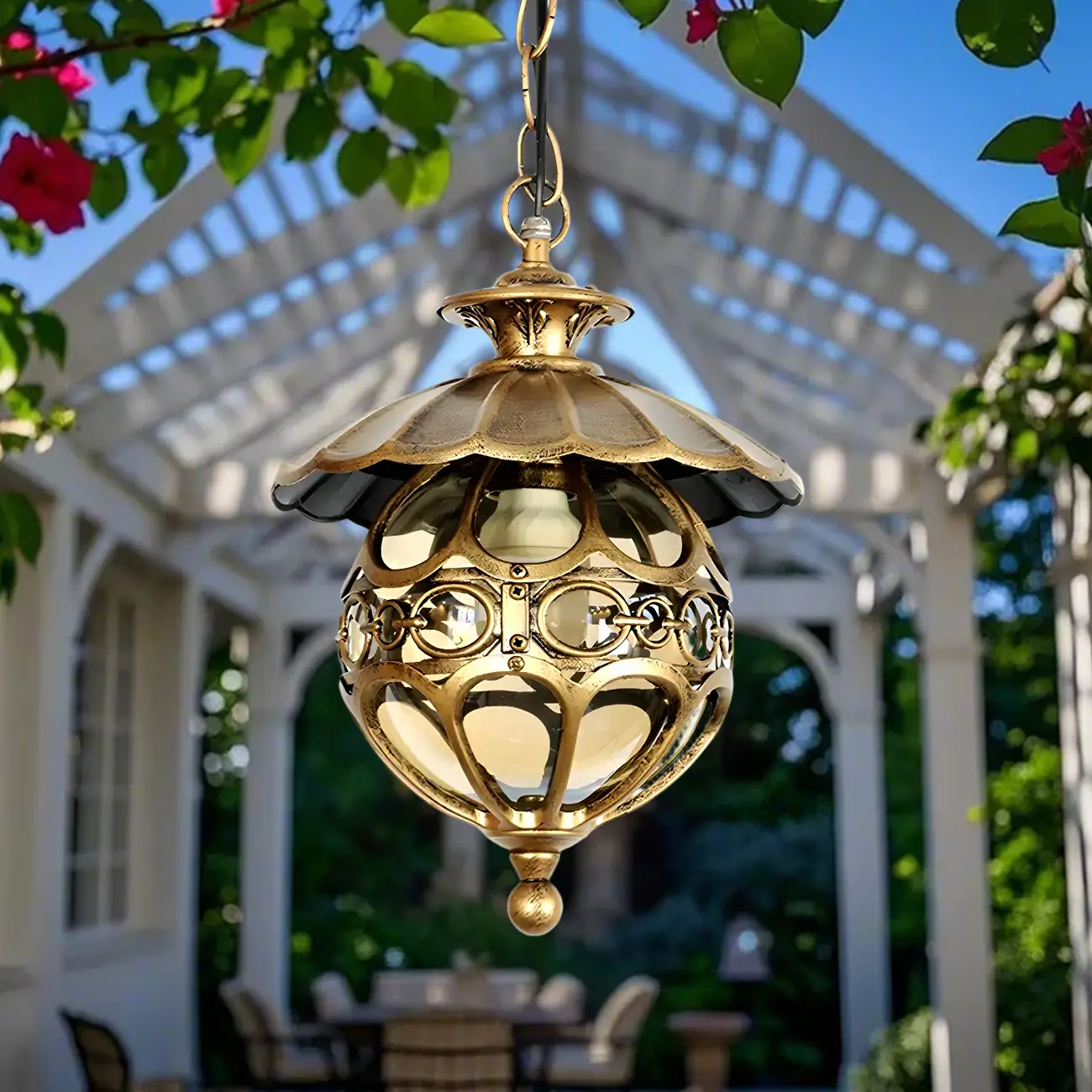 Vintage Bronze Glass Globe Outdoor Pendant Light