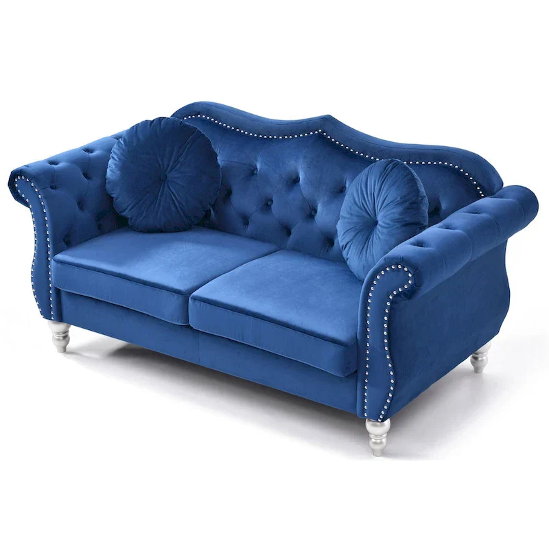 Hollywood 68 in. Velvet Chesterfield Loveseat with 2-Throw Pillow - 68L x 35W x 34H