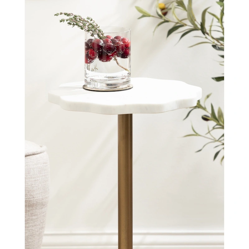 Kate and Laurel Sanzo Scalloped Marble and Metal Drink Table