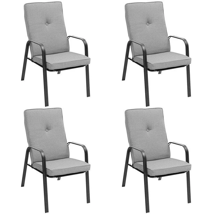 4 Patio Dining Stackable Chairs Set with High-Back Cushions - 29 x 22 x 35.5 (L x W x H)