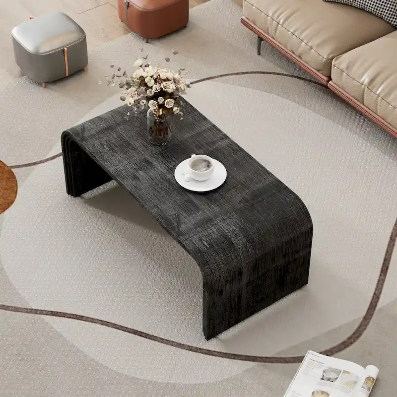 Coffee Table with Curved Design and Wood Finish
