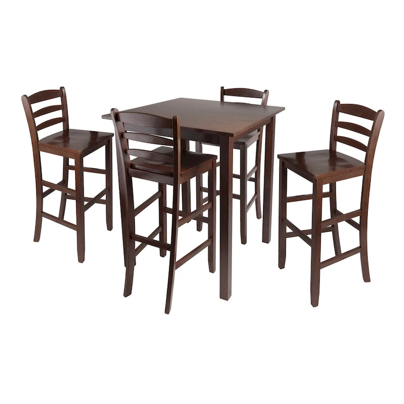 5-Pc High Table with Ladder-back Bar Stools, Walnut