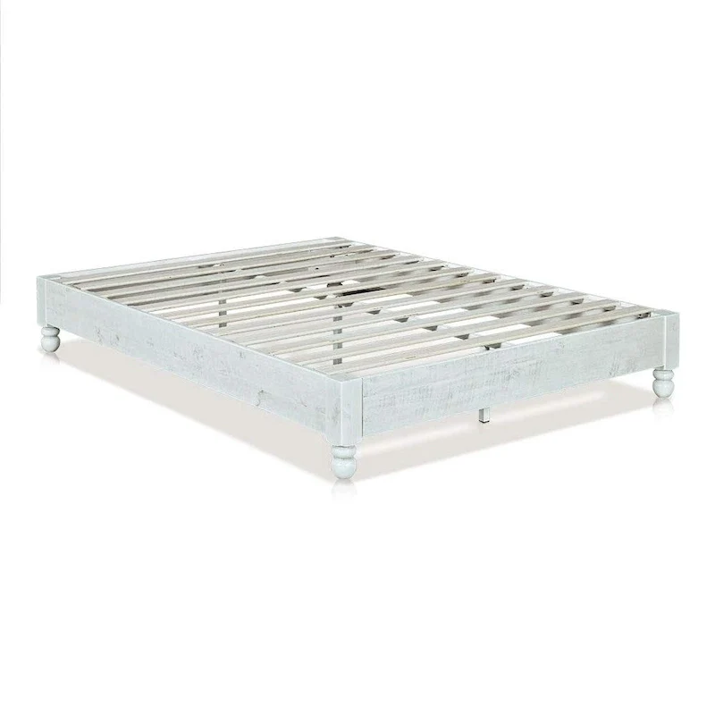MUSEHOMEINC Solid Wood Platform Bed Frame Rustic Style ,Mattress Foundation, White Washed Finish