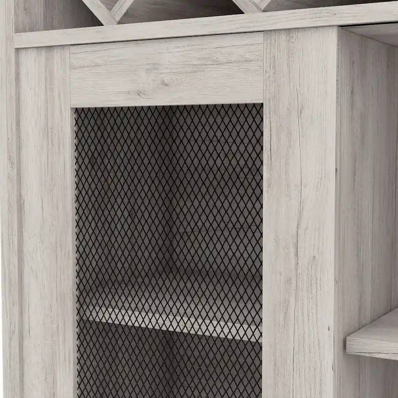 DH BASIC Farmhouse Four Shelf and Four Bottle Lattice-like Wine Buffet by