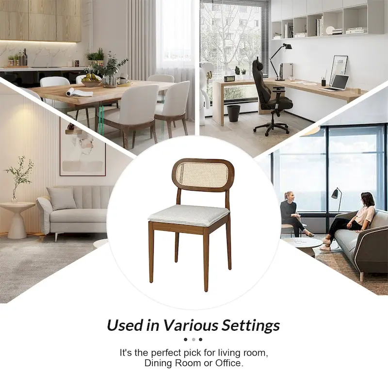 Konstantin Modern Solid Wood Dining Chair with Ratten Back and Removable Cushion Set of 6 by HULALA HOME