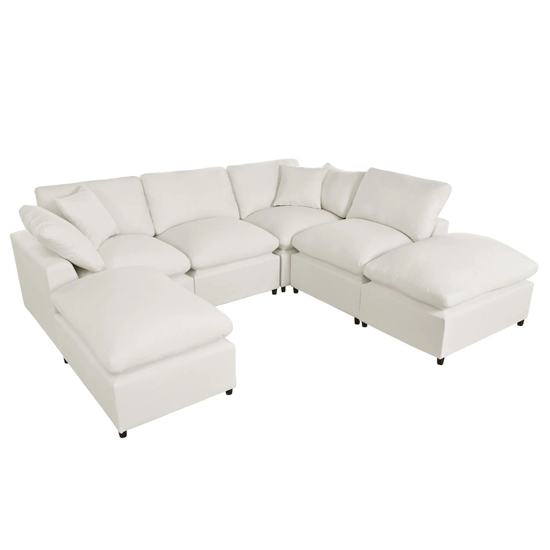 134.40 Modern U-Shaped 6 Seater Sectional Sofa with 2 Large Chaises, Removable Ottomans and Soft Cushions