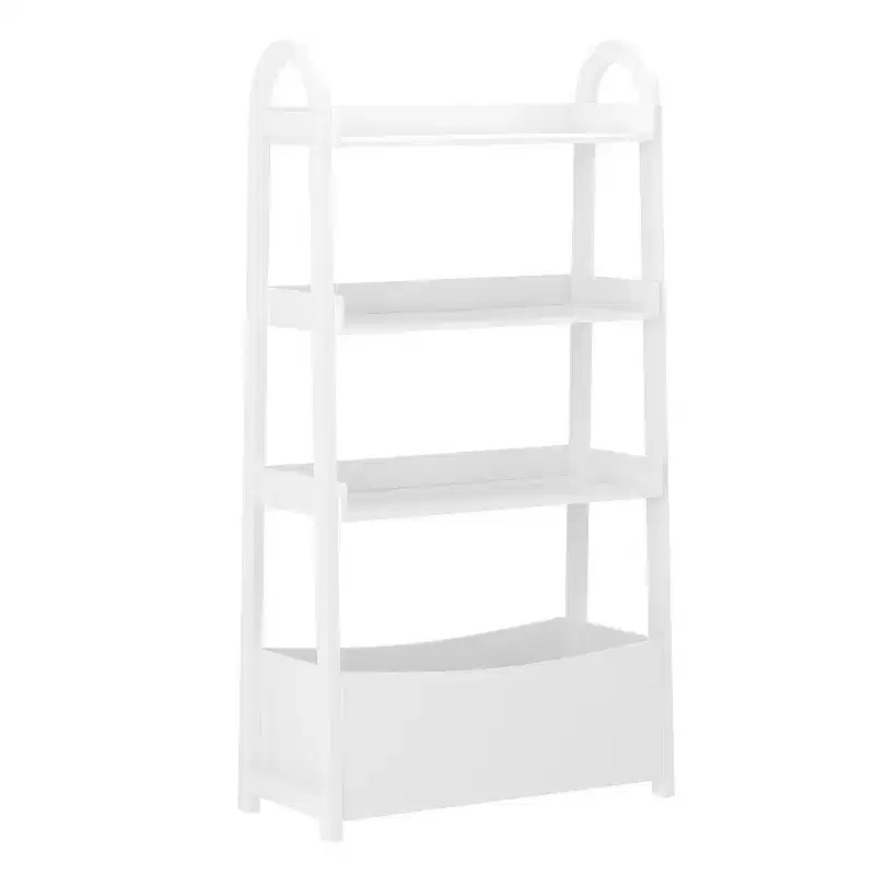 Buzz & Bloom Kids Open-Style Wood Bookshelf with 3 Shelves and Bottom Storage Bin, White