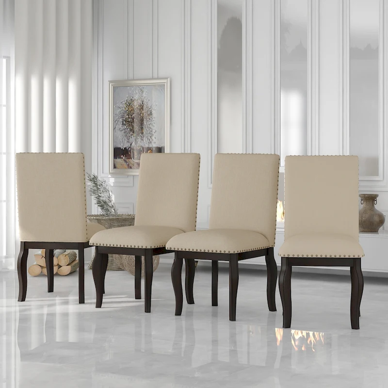 Dining Chairs Wood Upholstered Fabirc Dining Room Chairs with Nailhead,Set of 4
