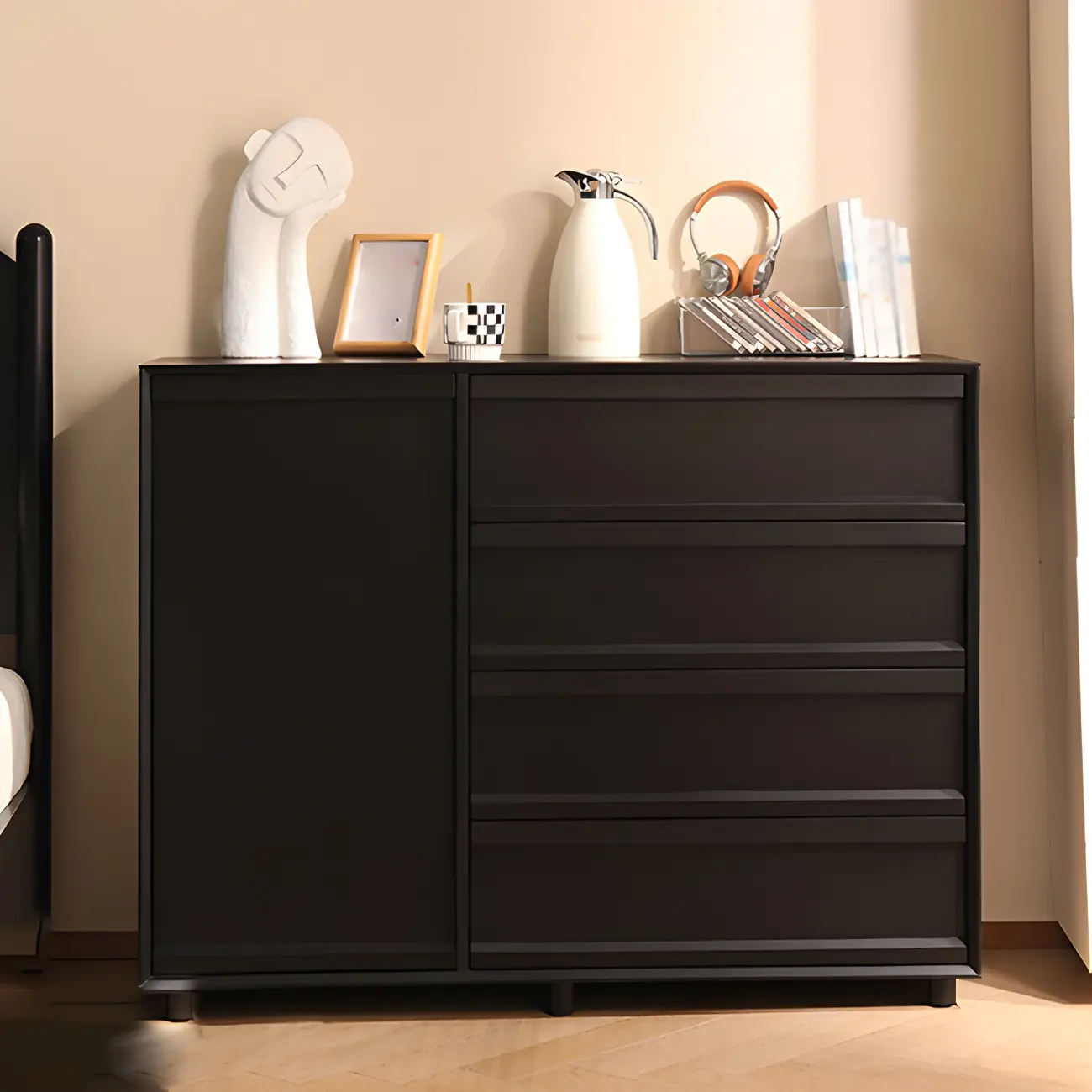 Industrial Wood Dresser with Drawers and Smooth Metal Rail