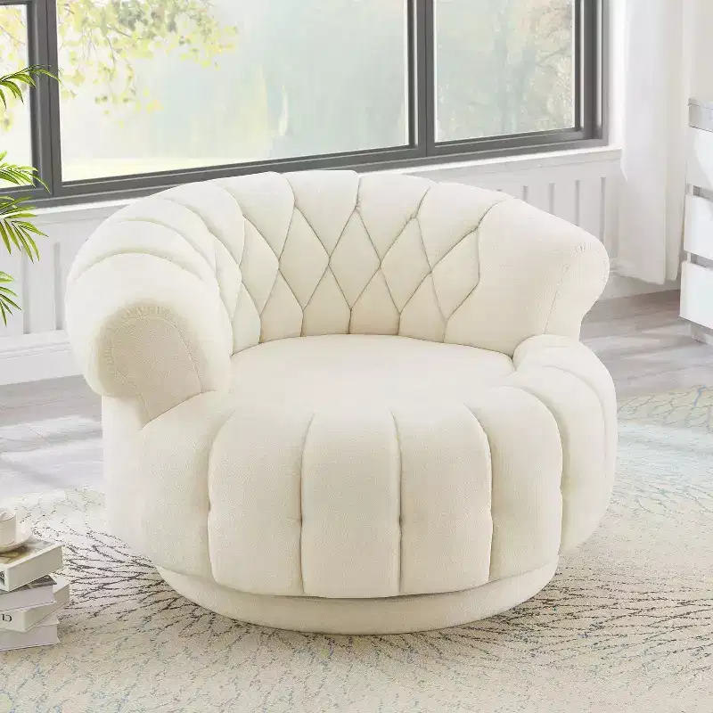 GDFStudio Fanny 360 Swivel Round Barrel Club Chair with Curved Armrests