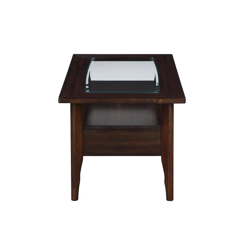 Traditional walnut 44-inch single-drawer glass coffee table