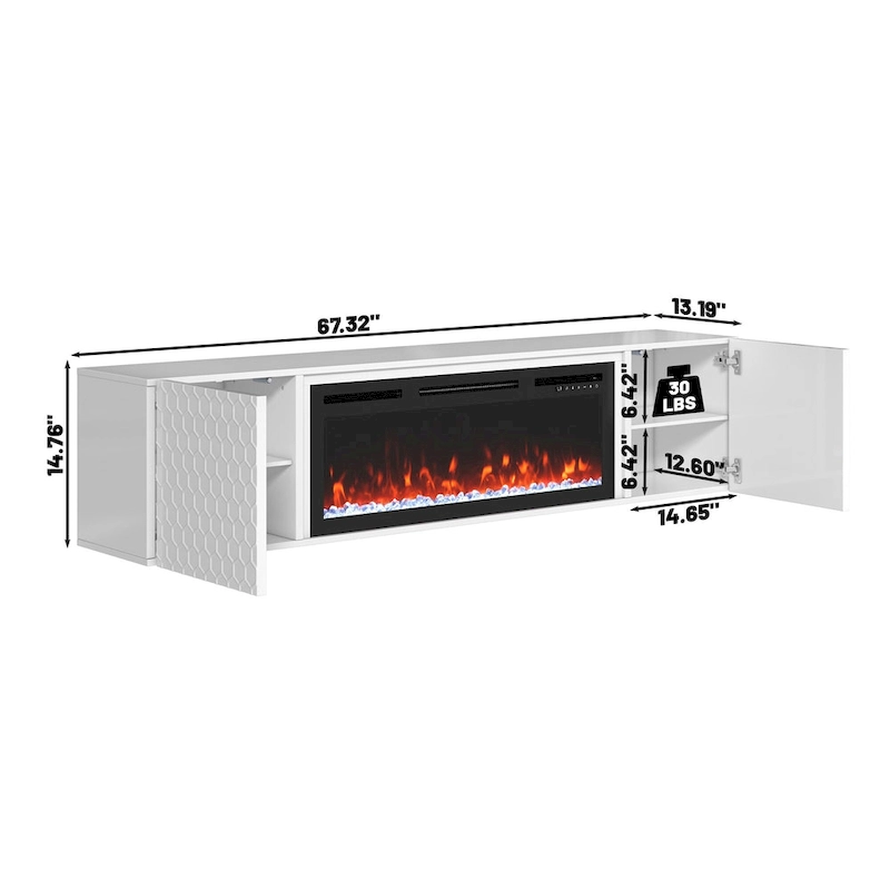 67 MDF Wall Mounted TV Stand with 36 Electric Fireplace