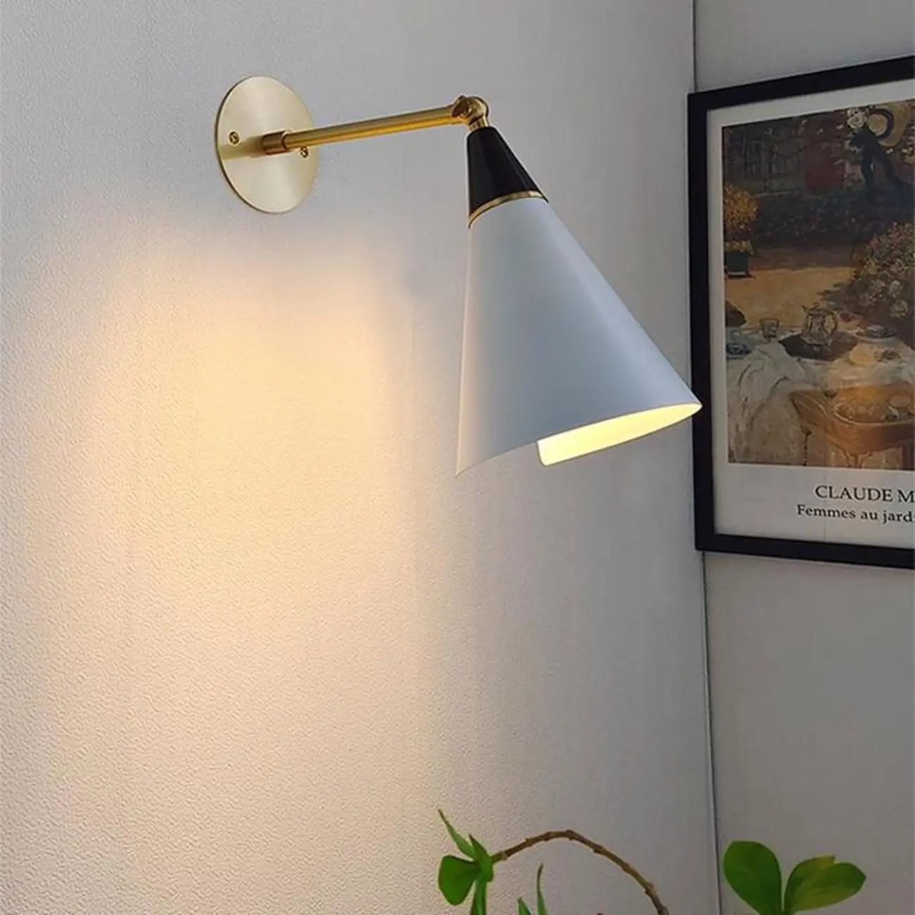 Gold Metal Modern White Aluminum Shade Swing Arm Wall Light