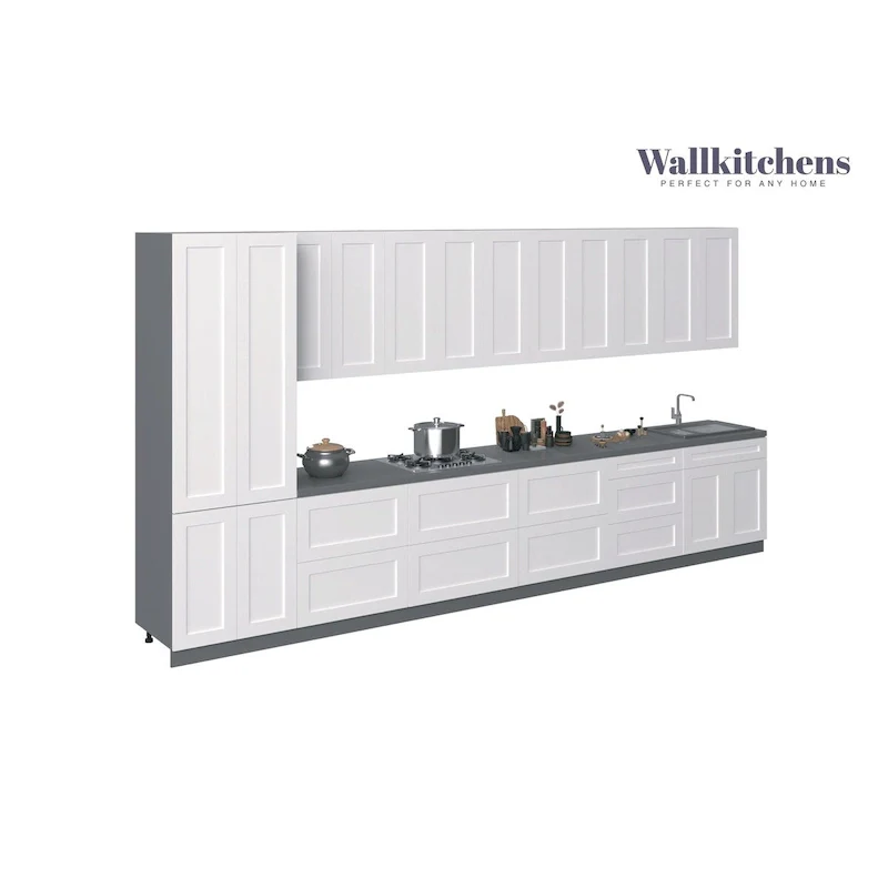 White Matte Kitchen Base Cabinet Set, 15ft Wide (182x24), Family Size