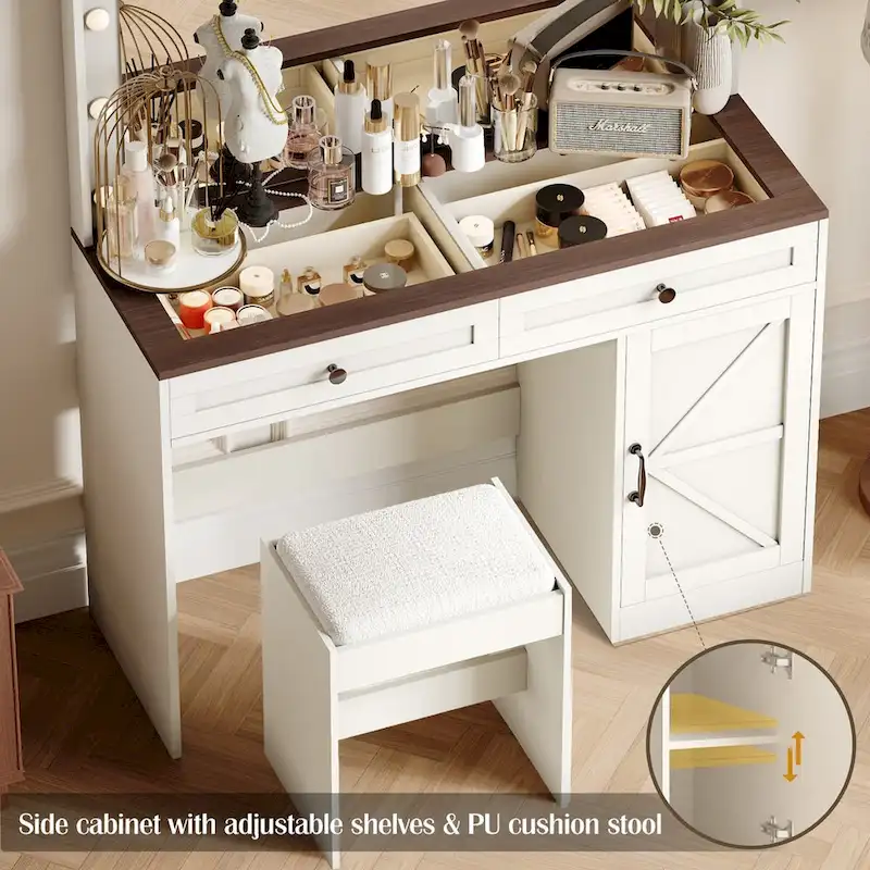 Farmhouse Makeup Vanity Table with Lights