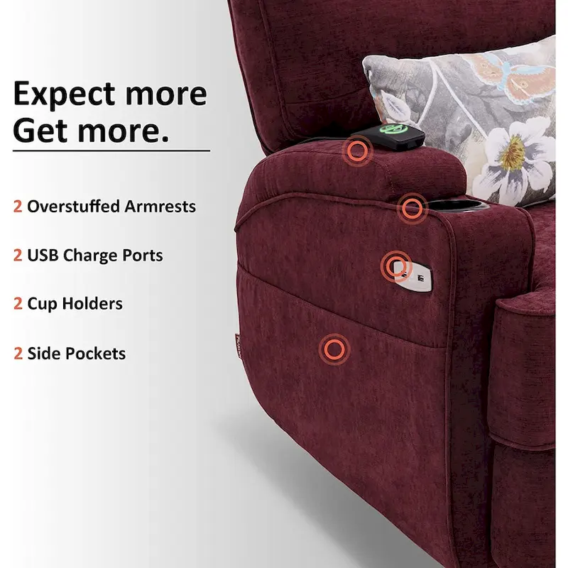 Electric Power Swivel Glider Recliner Chair with Heat and Massage, Fabric, Single Seat