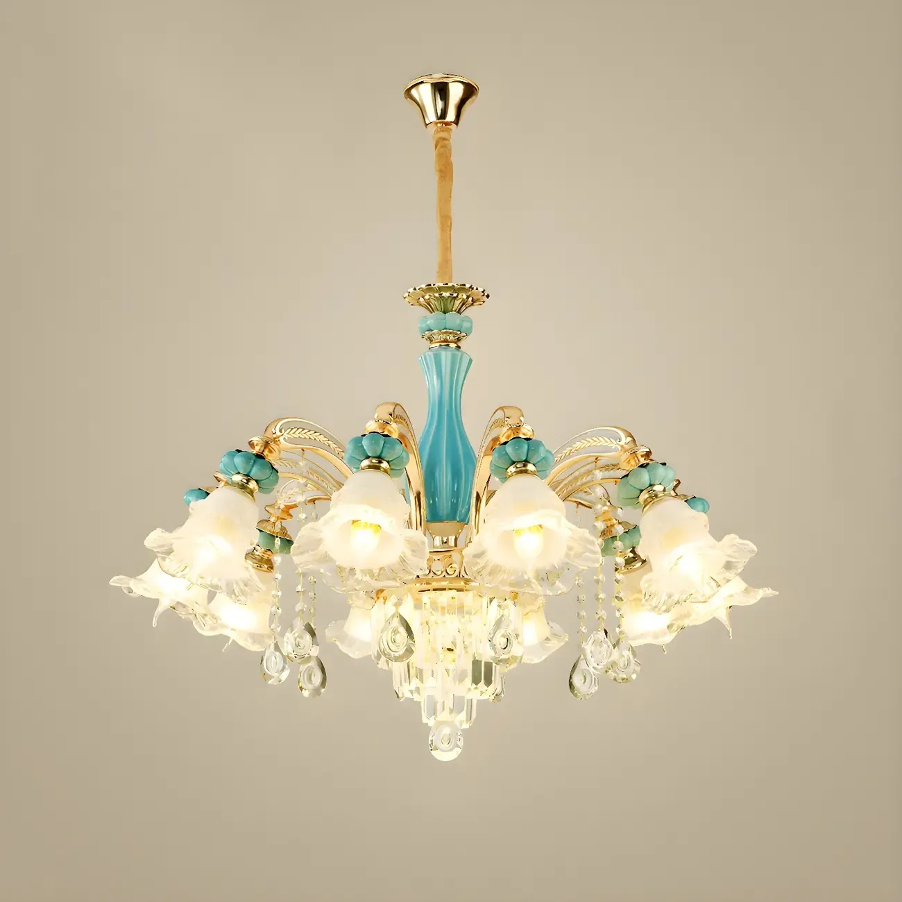 Living Room Down Light Crystal Chandelier with Flower Glass Shape