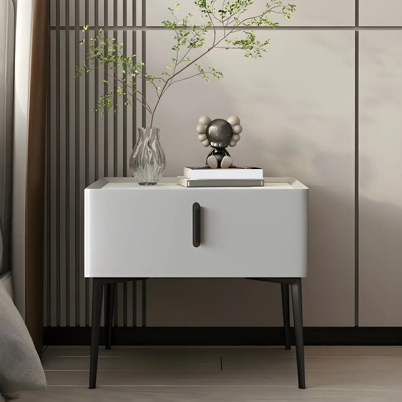 Trendy Narrow Cubic Wooden Nightstand with Legs