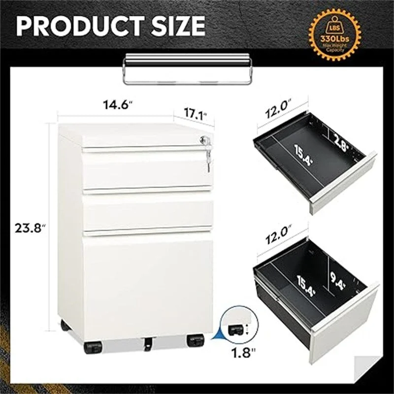 3-Drawer Mobile File Cabinet - 17.1 D x 14.6 W x 23.8 H