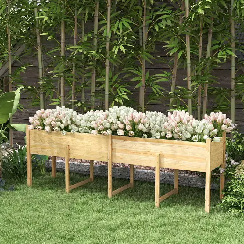 Outsunny 7.4' x 1.8' x 2.6' Raised Garden Bed Kit, Extra Large Elevated Wood Planter Box with Legs & Drainage Holes, 220 lbs. Capacity