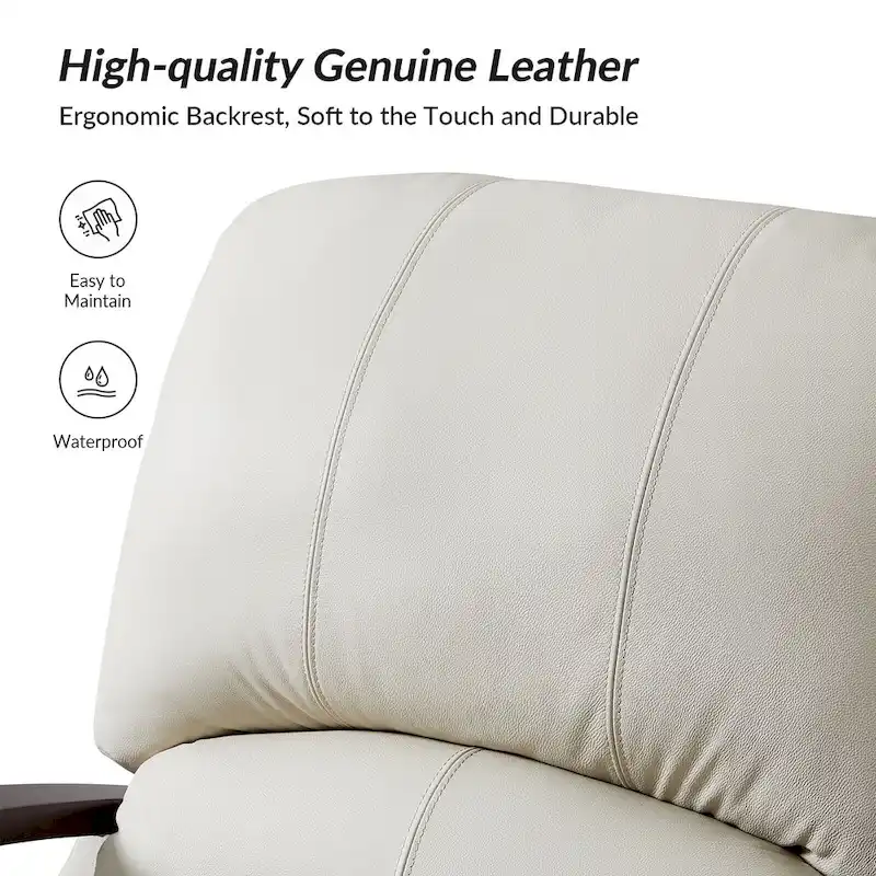 Alex Mid-century Modern Cigar Genuine Leather Manual Recliner with Wooden Curved Arms, Set of 2