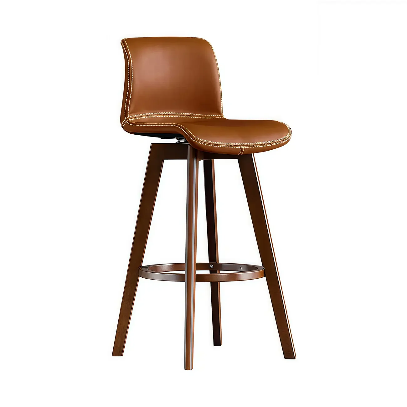 Mid-Century Distressed Leather Swivel Bar Stool with Back