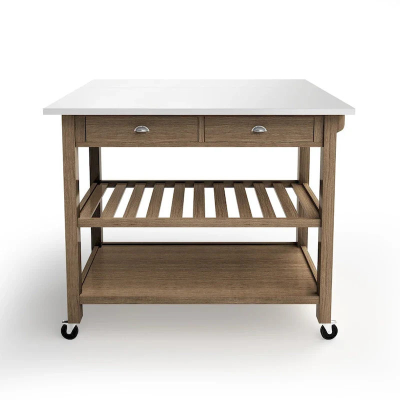 Firebranch Wood and Stainless Steel Drop Leaf Kitchen Cart