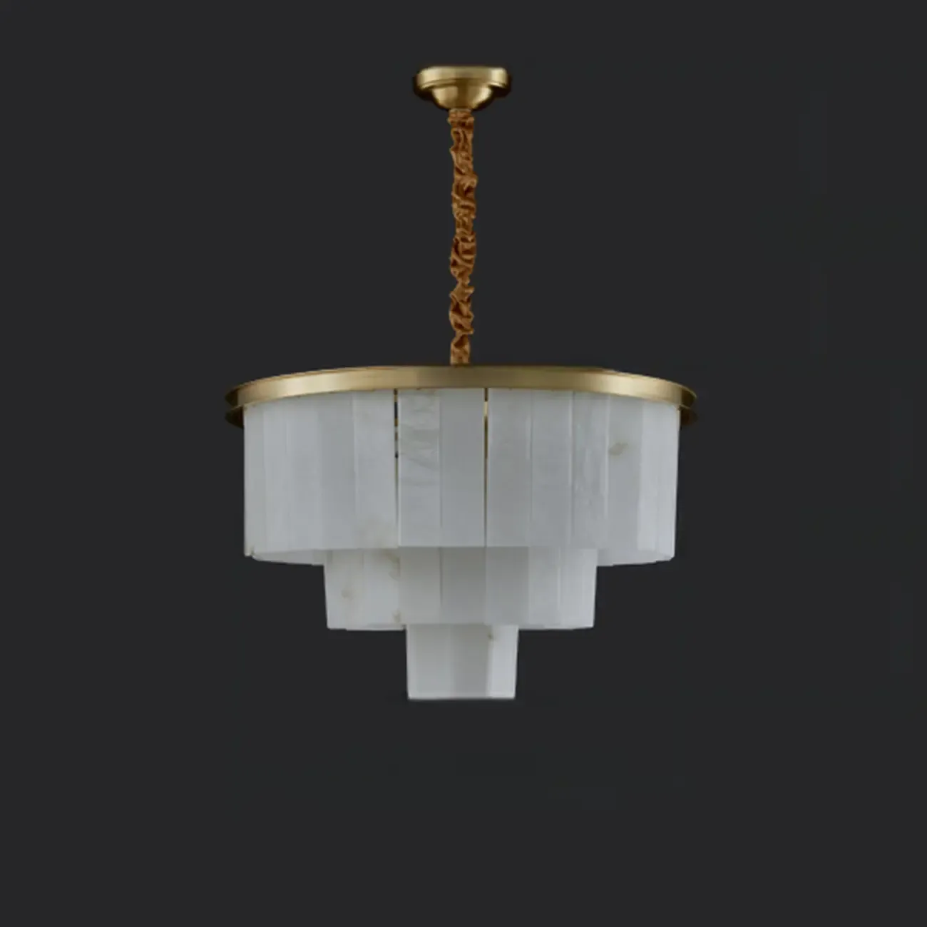 Classic Gold Tiered Circular Alabaster Chandelier