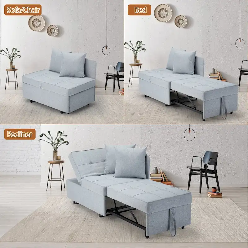 EROMMY Sleeper Sofa Chair Bed , Adjustable Backrest Pull Out Sofa Bed with Faux Linen Sofa Fabric