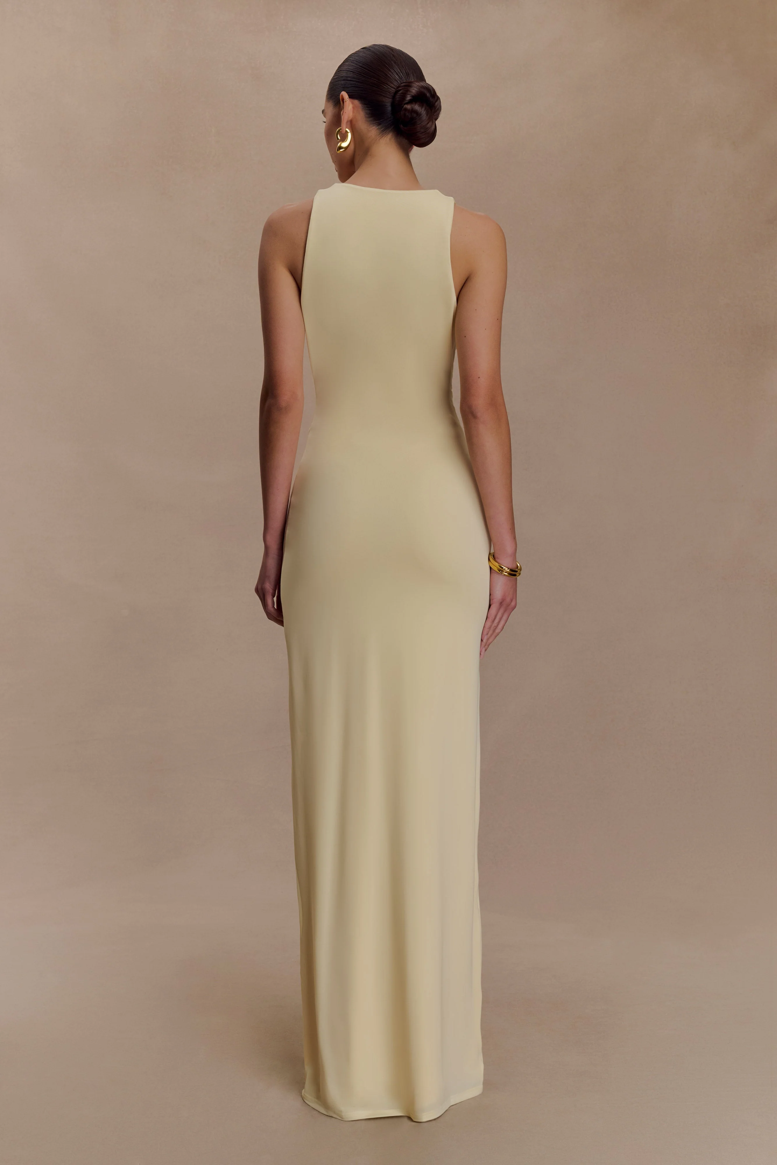 Stella Draped Slinky Maxi Dress - Pale Lemon