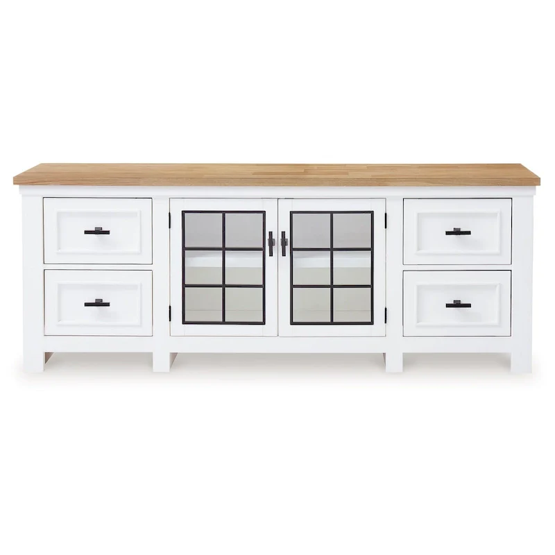 Bryn TV Media Console, 4 Drawers, 2 Door, White Hardwood, 74 Inch