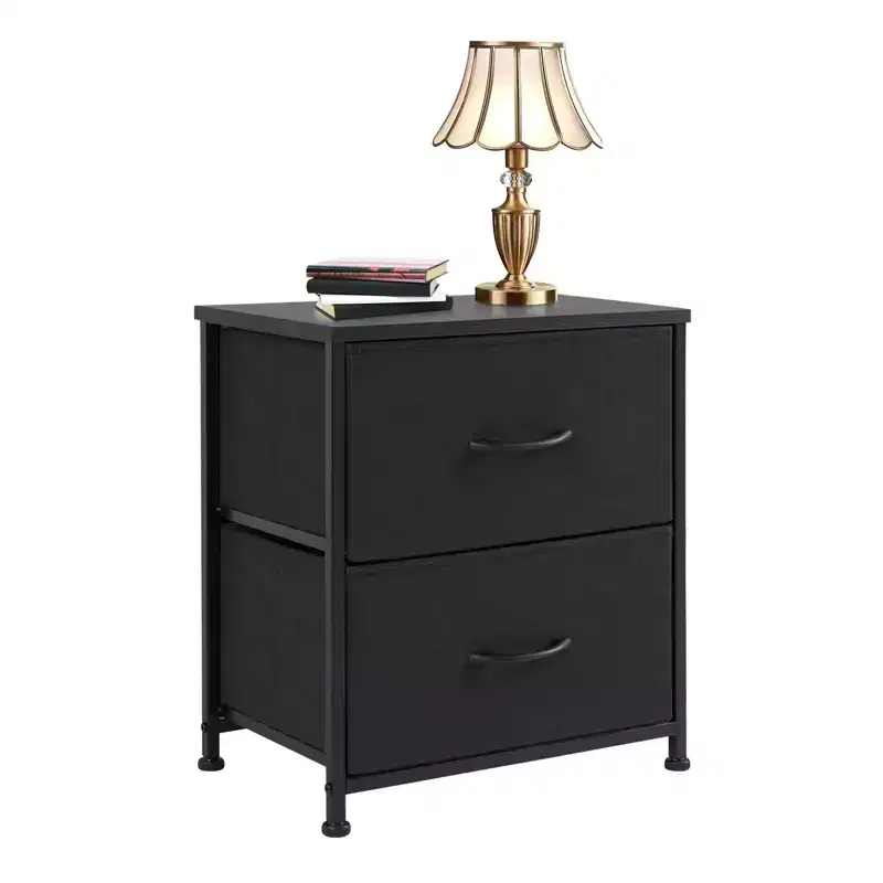 2 Drawer Dresser Storage Cabinet with Metal Frame and Wood Top  Fabric Drawers Chest for Bedroom, Closet, or Living Room