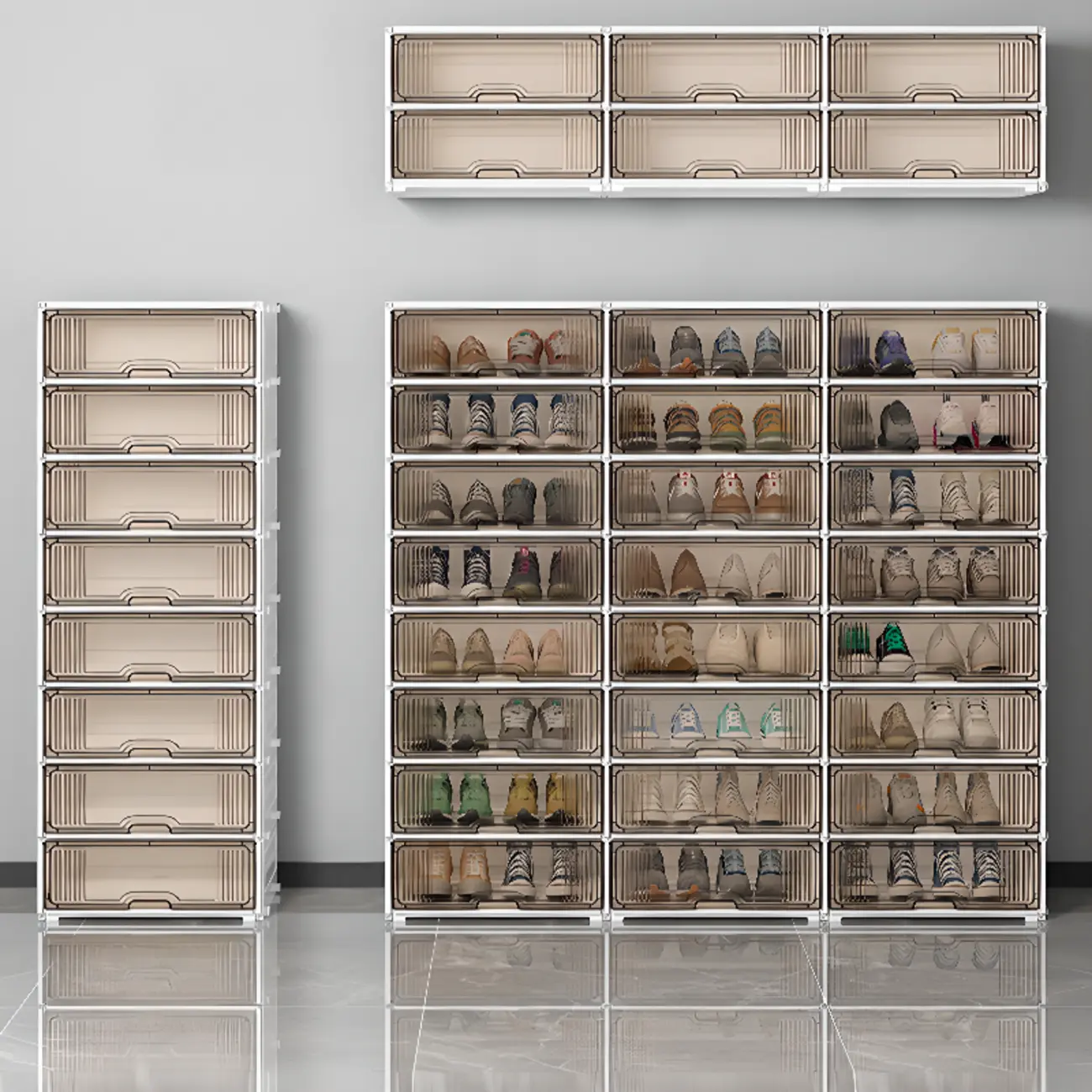 Durable Flip-up Glam Plastic Clear Shoe Boxes Stackable