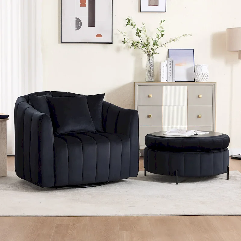40.4W Modern Swivel Accent Chair,Swivel Single Sofa Chair with Ottoman