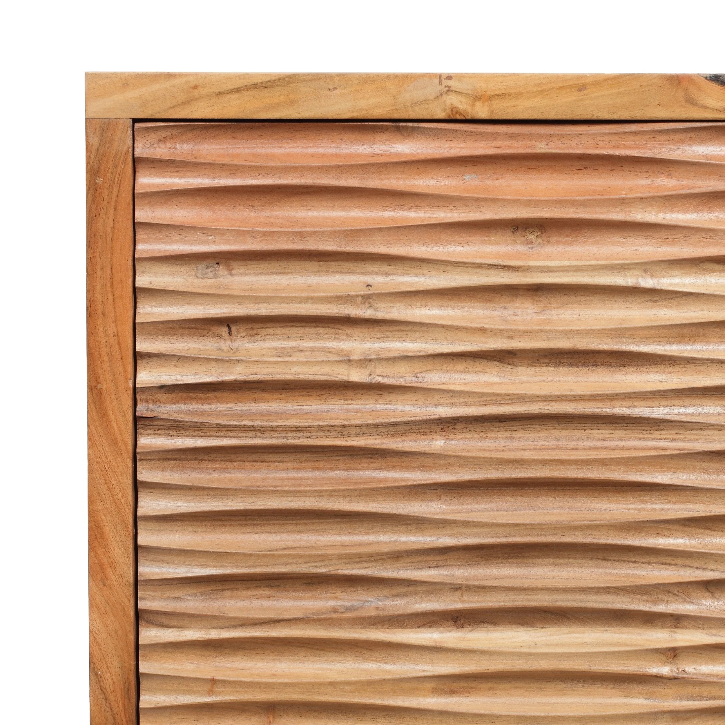 Handcrafted Boho Acacia Wood Nightstand, Natural - NH555413