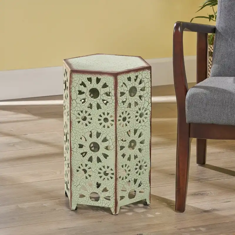 Crackle Iron Side Table – Green / Teal / Blue, Seats 1