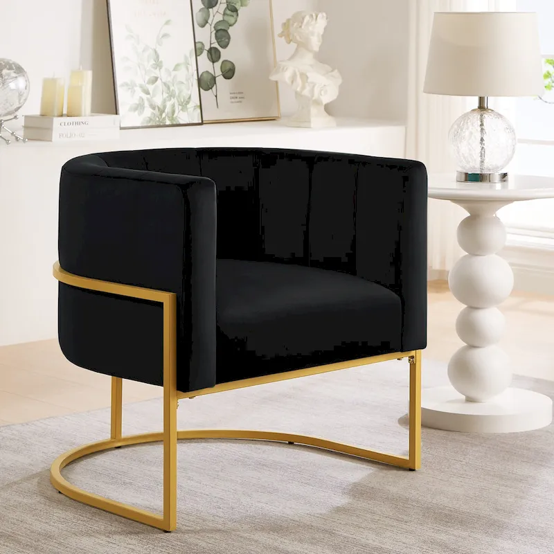 Navy / Black / Cream / Emerald Velvet Accent Chair with Gold Metal Frame – Single