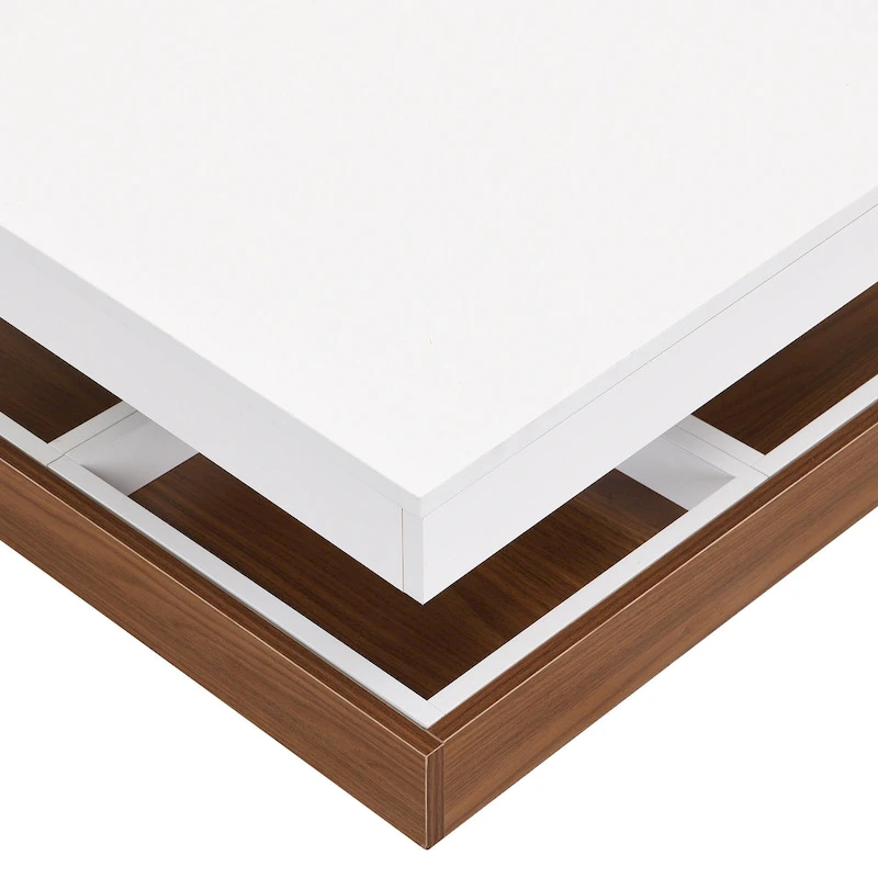 Modern 2-Tier Square 360Rotating Coffee Table with 3 Detachable Tray