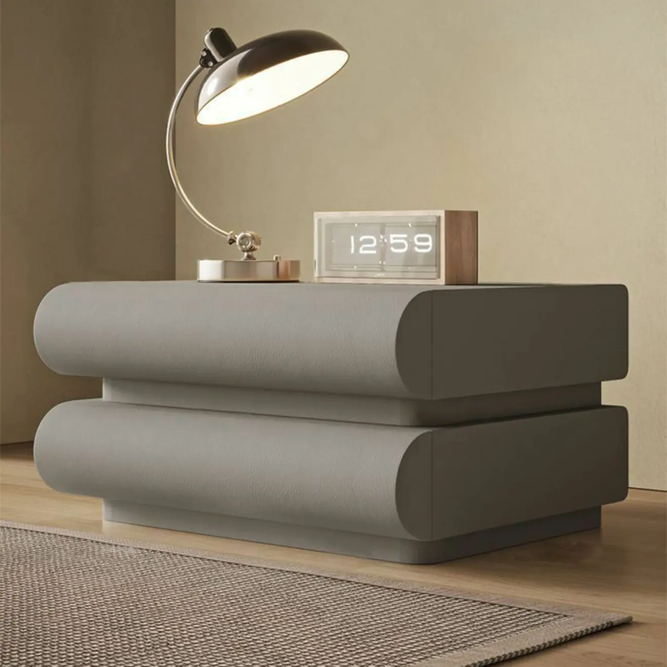 Modern White Pine Wood Leather 2-Drawer Nightstand