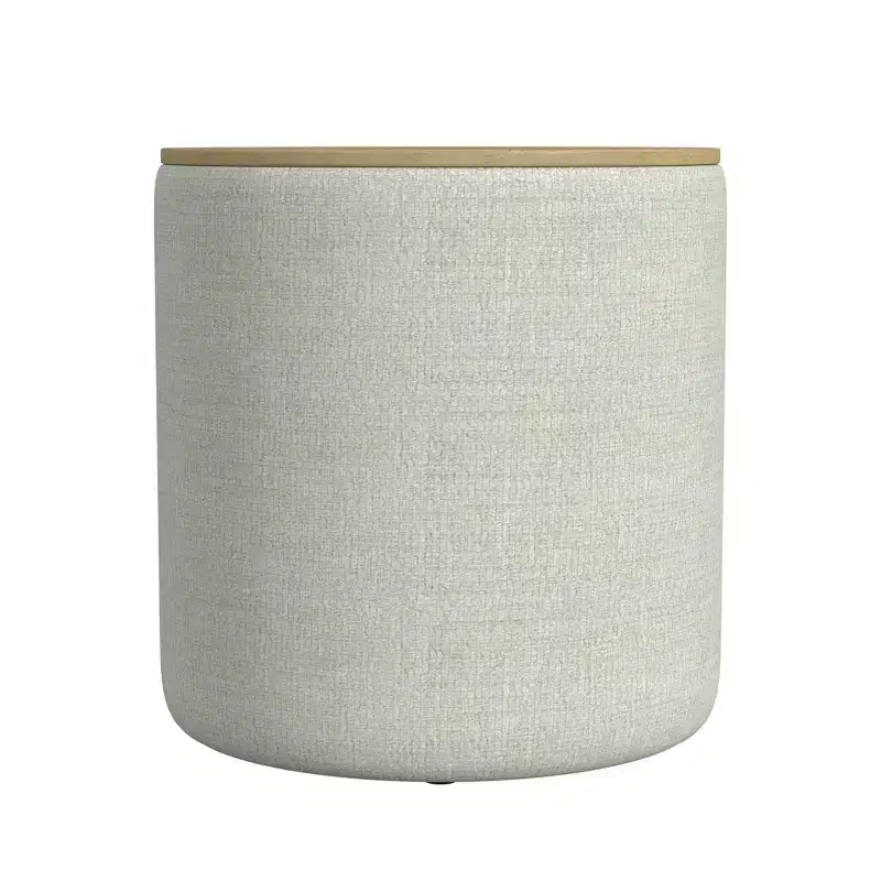 Wood Top Storage Ottoman Light Gray - HomePop: Upholstered, Round, Padded, Wooden Frame
