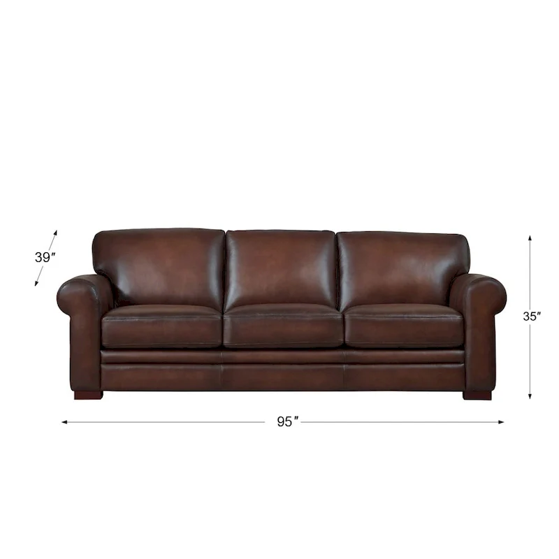 Brown Top Grain Leather Sofa with Track Arms