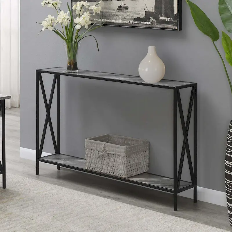 Farmhouse Industrial Console Table with Shelf