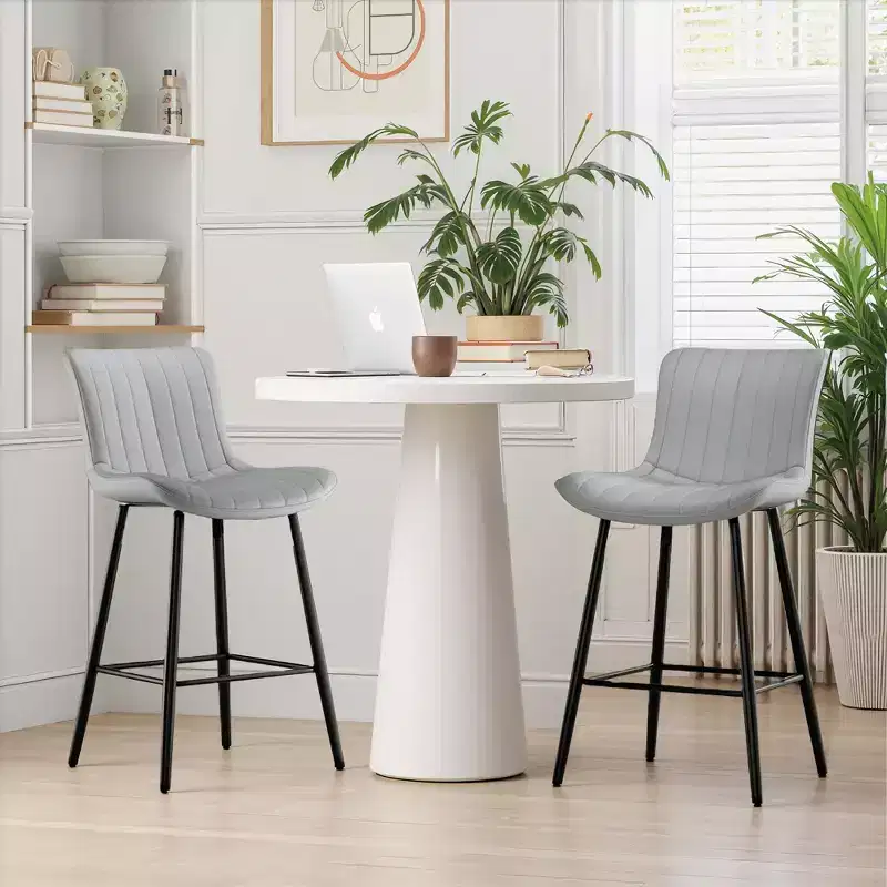 MAYEERTY Gray 2-Pack Faux Leather Counter Bar Stools, Modern Design for Kitchen Islands & Dining Rooms