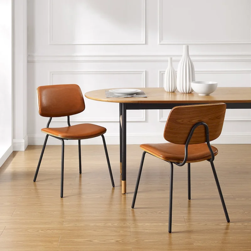 Set of 2 Mid-century PU Leather Bentwood Dining Chairs