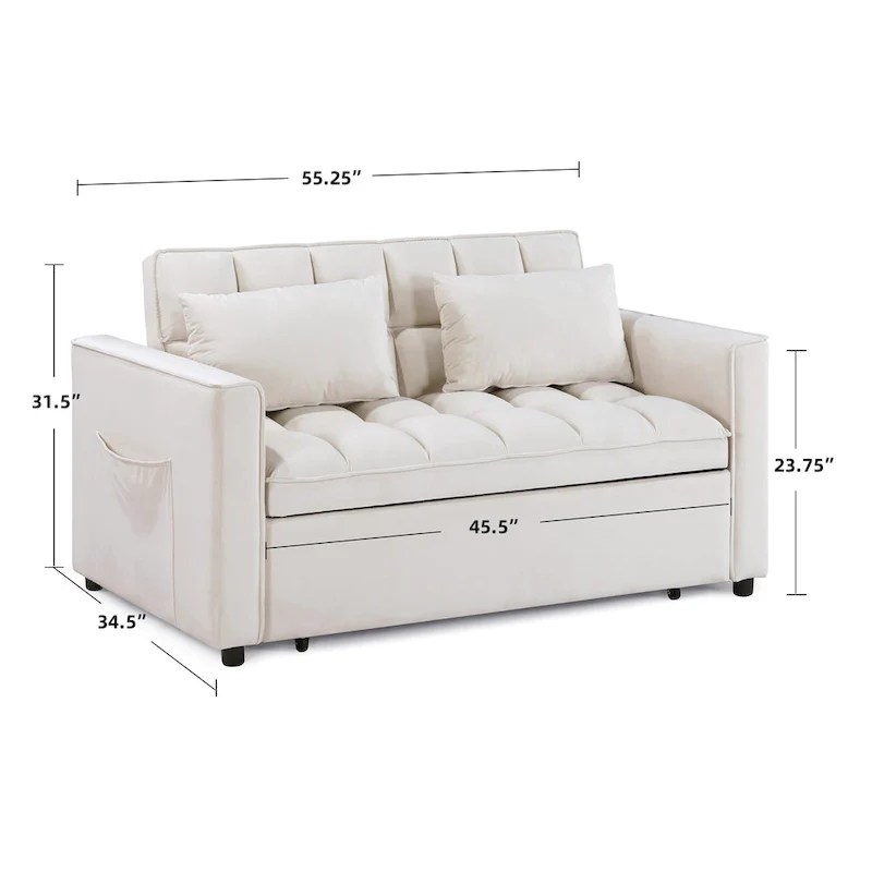 Modern 68 Length Tufted Convertible Loveseat Sleeper Sofa Bed - 68L x 55W x 20H