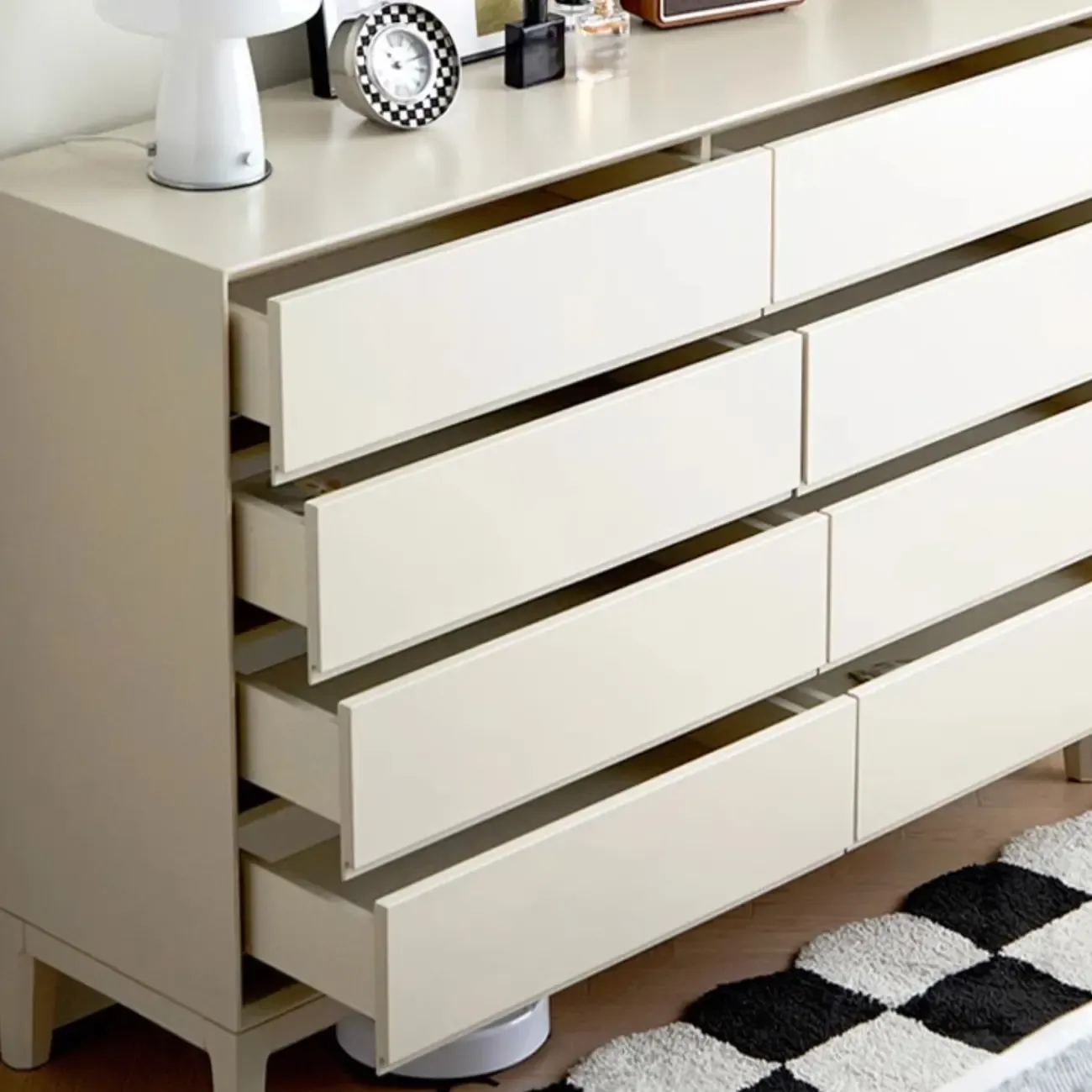 Modern White Wooden Double Dresser with Soft-Close Drawers