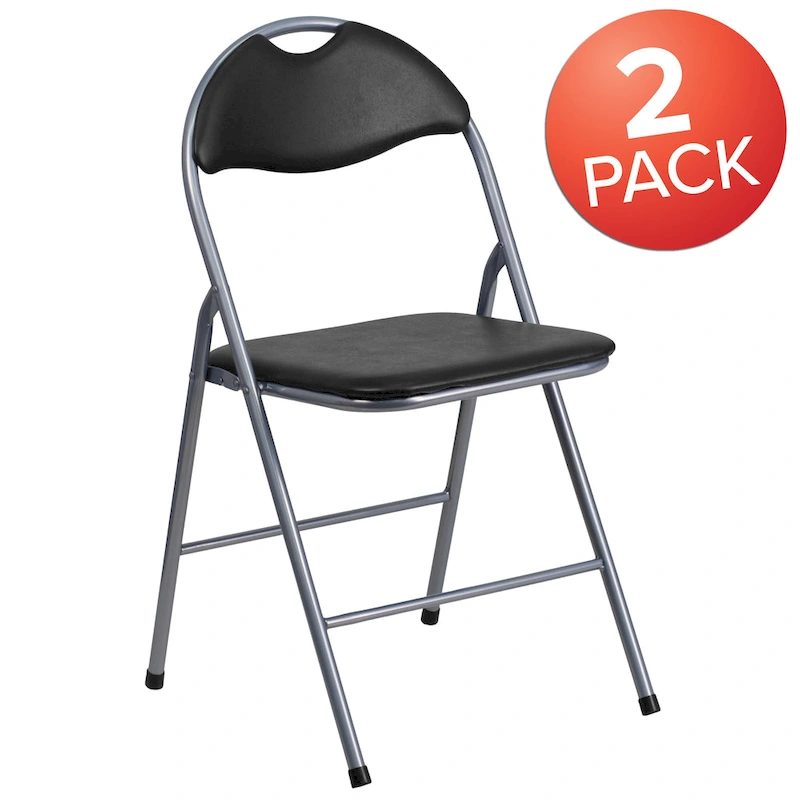 2 Pack 300 lb. Capacity Vinyl Metal Folding Chair with Carrying Handle